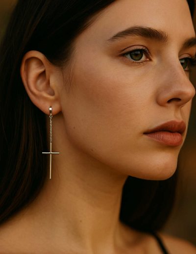 ✨ UShine.gr: Minimal Σκουλαρίκια με Σταυρό από Ατσάλι No 1204