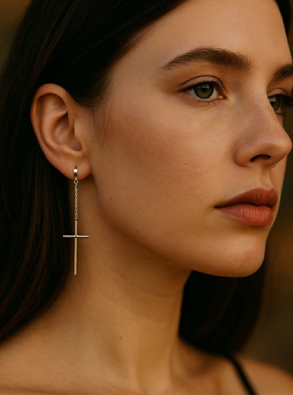 ✨ UShine.gr: Minimal Σκουλαρίκια με Σταυρό από Ατσάλι No 1204