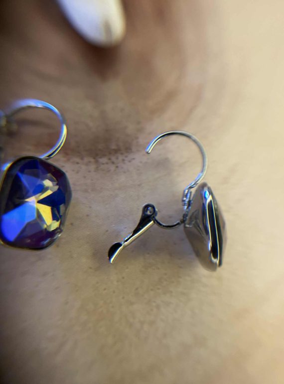 ✨ UShine.gr: Ατσάλινα σκουλαρίκια με μπλε κρύσταλλο No 1205