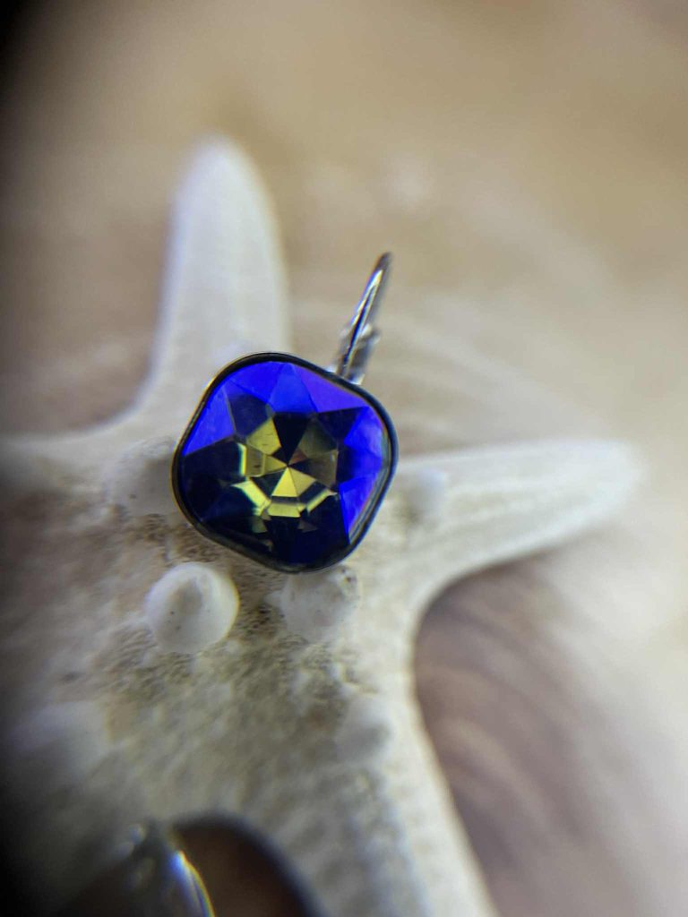 ✨ UShine.gr: Ατσάλινα σκουλαρίκια με μπλε κρύσταλλο No 1205