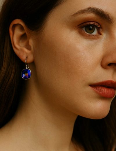 ✨ UShine.gr: Ατσάλινα σκουλαρίκια με μπλε κρύσταλλο No 1205