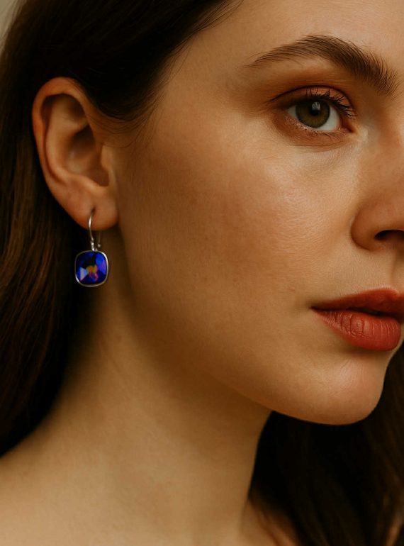 ✨ UShine.gr: Ατσάλινα σκουλαρίκια με μπλε κρύσταλλο No 1205
