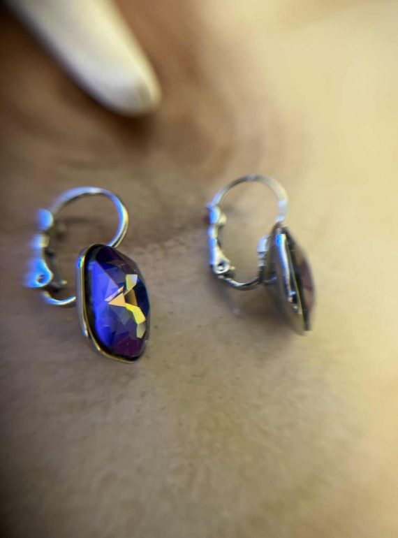 ✨ UShine.gr: Ατσάλινα σκουλαρίκια με μπλε κρύσταλλο No 1205