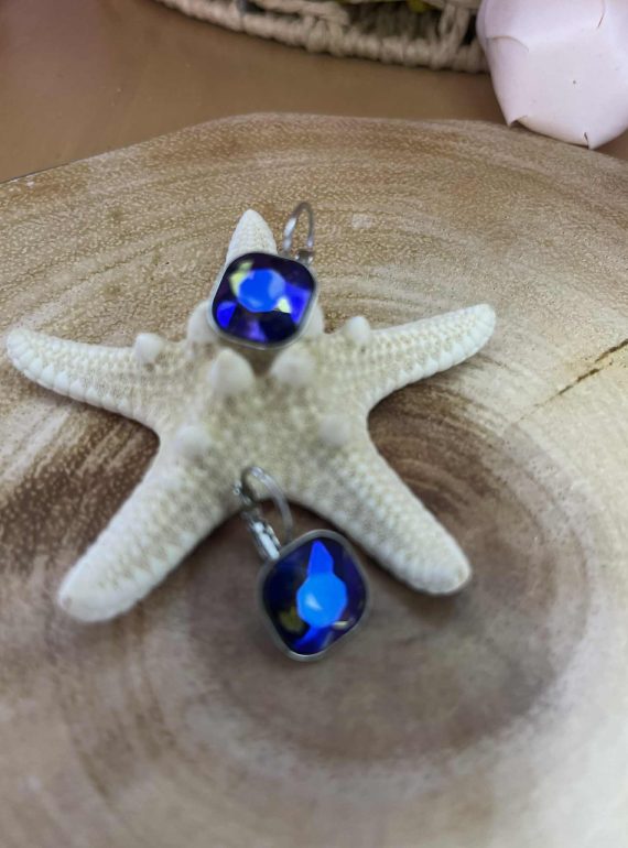 ✨ UShine.gr: Ατσάλινα σκουλαρίκια με μπλε κρύσταλλο No 1205