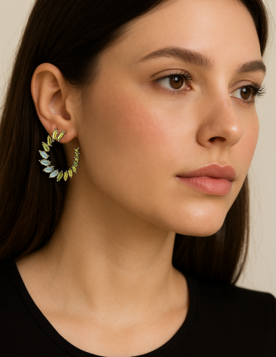 ✨ UShine.gr: Χειροποίητοι κρίκοι με πετράκια σε αποχρώσεις πράσινου & οπαλίνας No 1208