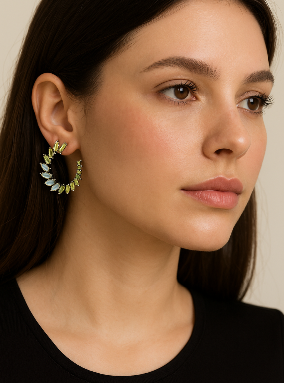 ✨ UShine.gr: Χειροποίητοι κρίκοι με πετράκια σε αποχρώσεις πράσινου & οπαλίνας No 1208