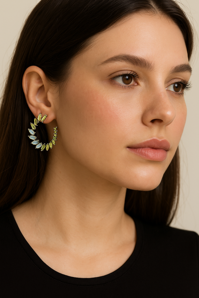 ✨ UShine.gr: Χειροποίητοι κρίκοι με πετράκια σε αποχρώσεις πράσινου & οπαλίνας No 1208