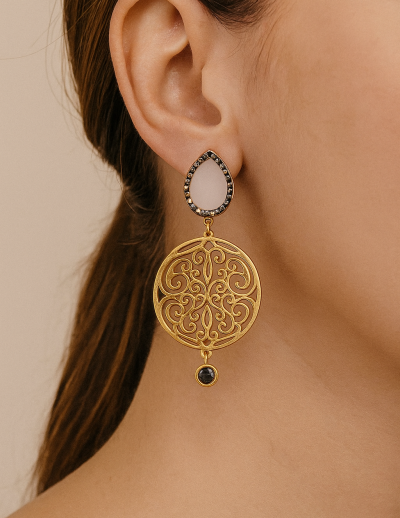 ✨ UShine.gr: Χειροποίητα Χρυσά σκουλαρίκια με δάκρυ & μοτίφ filigree No 1209