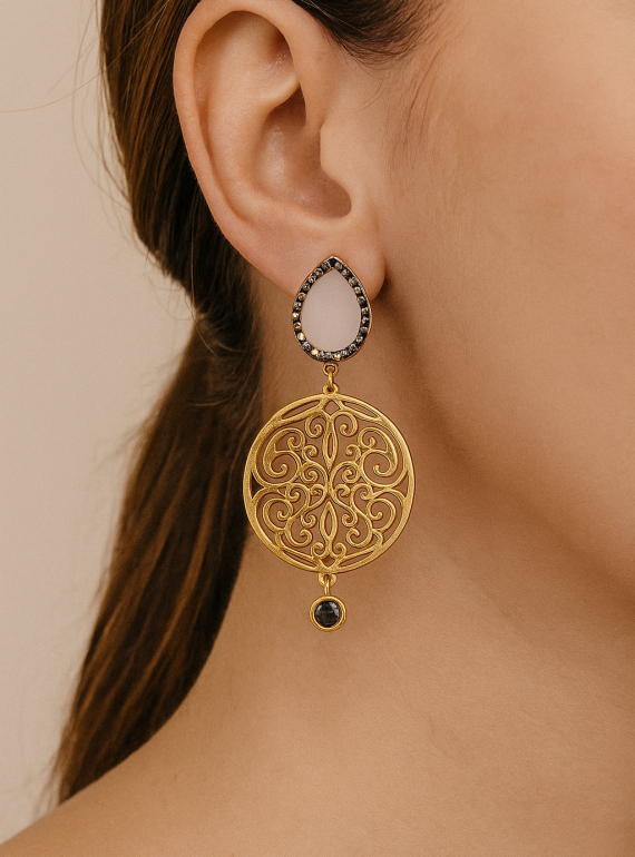 ✨ UShine.gr: Χειροποίητα Χρυσά σκουλαρίκια με δάκρυ & μοτίφ filigree No 1209
