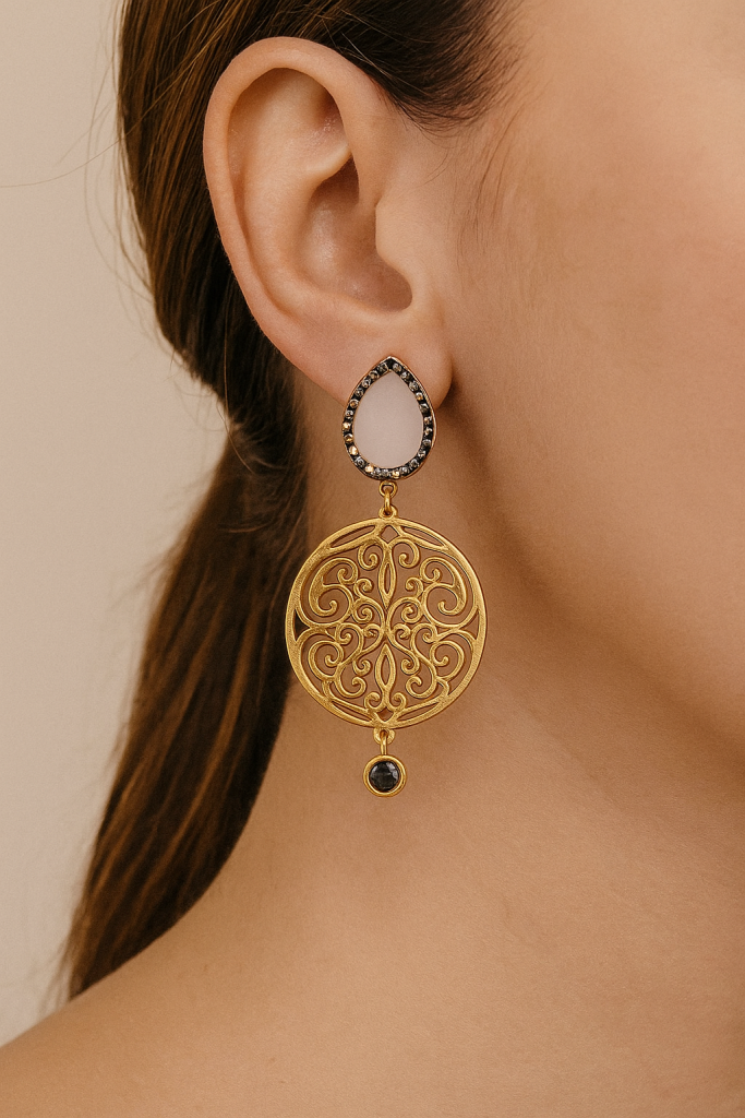 ✨ UShine.gr: Χειροποίητα Χρυσά σκουλαρίκια με δάκρυ & μοτίφ filigree No 1209