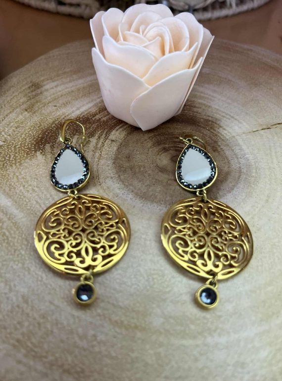 ✨ UShine.gr: Χειροποίητα Χρυσά σκουλαρίκια με δάκρυ & μοτίφ filigree No 1209