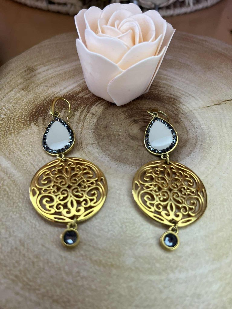 ✨ UShine.gr: Χειροποίητα Χρυσά σκουλαρίκια με δάκρυ & μοτίφ filigree No 1209