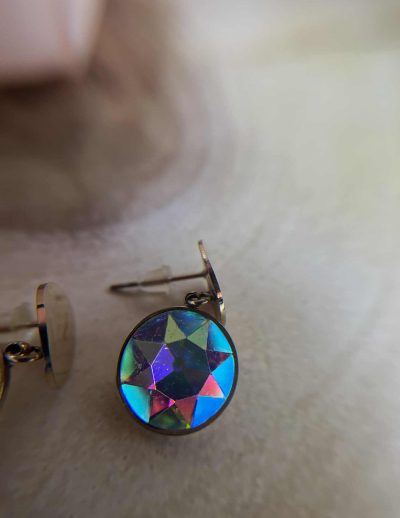 ✨ UShine.gr: Ατσάλινα σκουλαρίκια με ιριδίζον κρύσταλλο No 1207