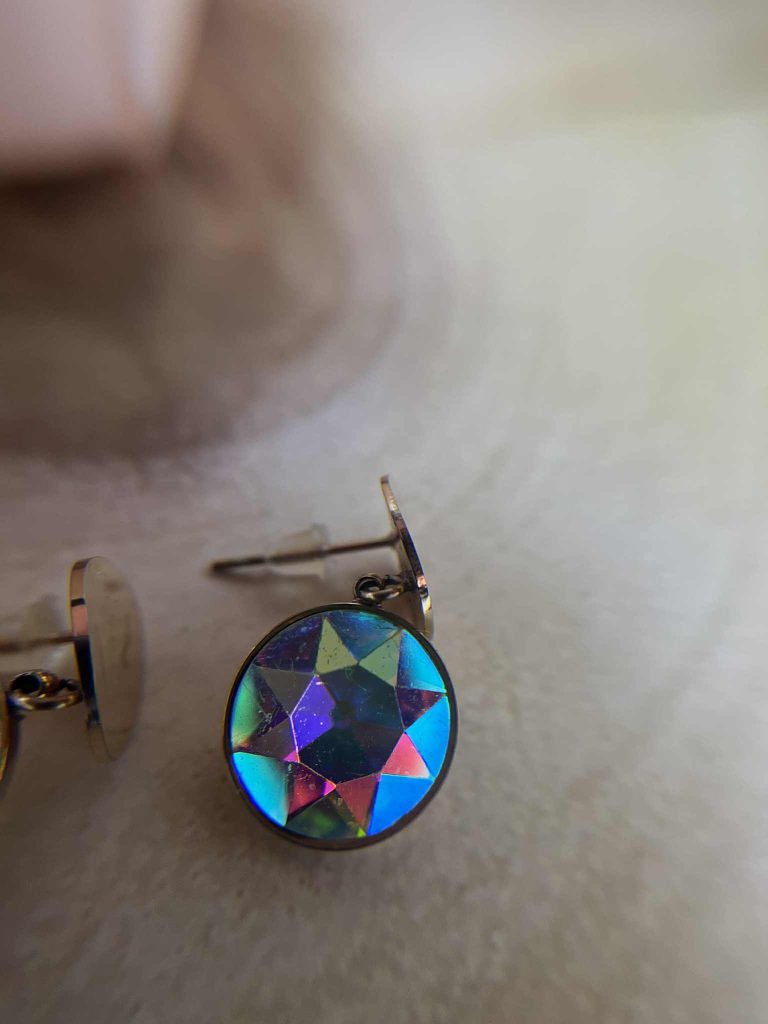 ✨ UShine.gr: Ατσάλινα σκουλαρίκια με ιριδίζον κρύσταλλο No 1207