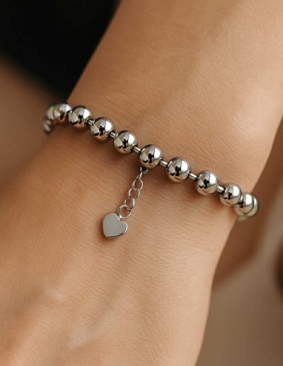✨ UShine.gr: Ατσάλινο βραχιόλι με γυαλιστερές στρογγυλές χάντρες No 1216