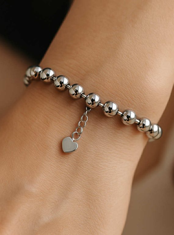 ✨ UShine.gr: Ατσάλινο βραχιόλι με γυαλιστερές στρογγυλές χάντρες No 1216