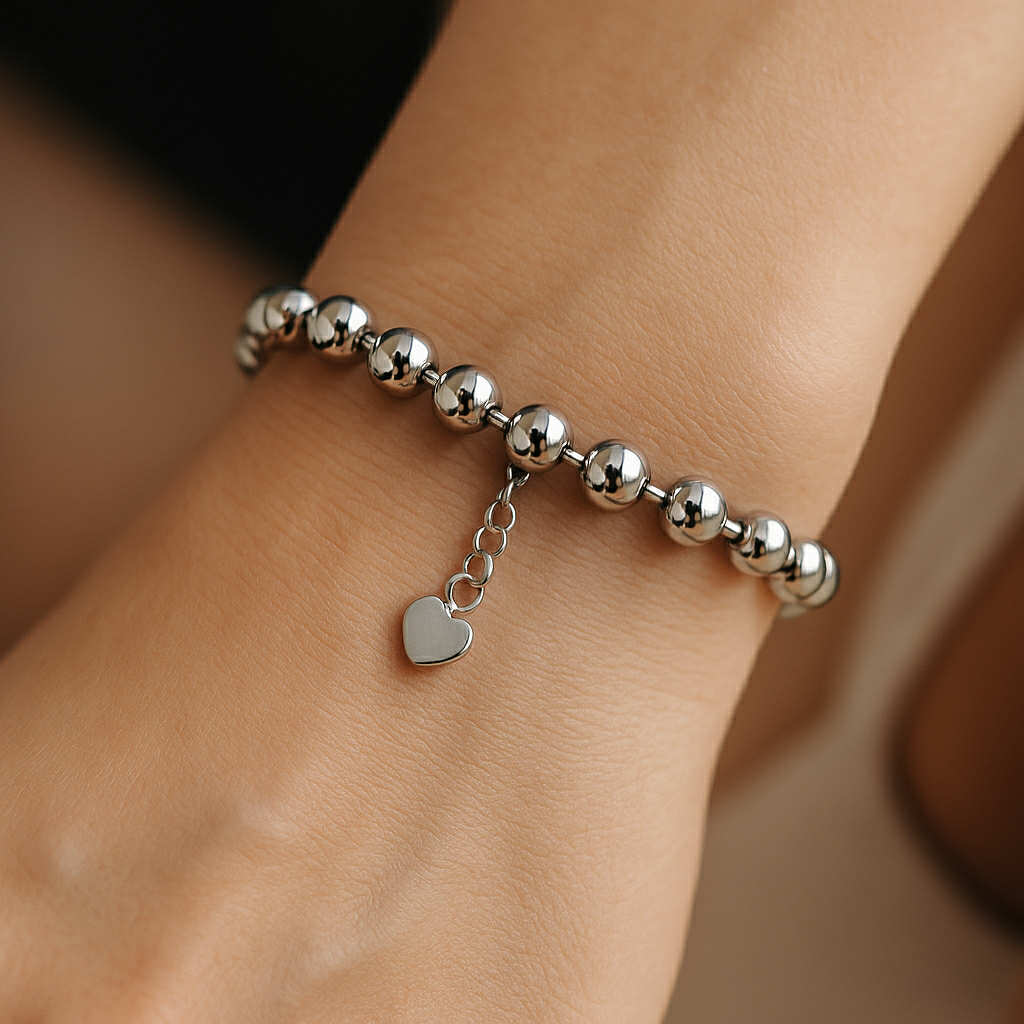 ✨ UShine.gr: Ατσάλινο βραχιόλι με γυαλιστερές στρογγυλές χάντρες No 1216