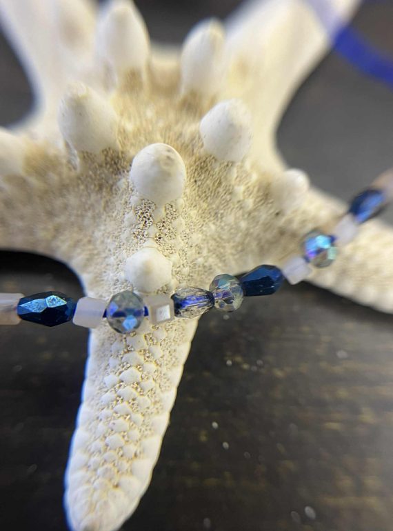 ✨ UShine.gr: Βραχιόλι με μπλε κορδόνι & κρυστάλλινες χάντρες No 1214