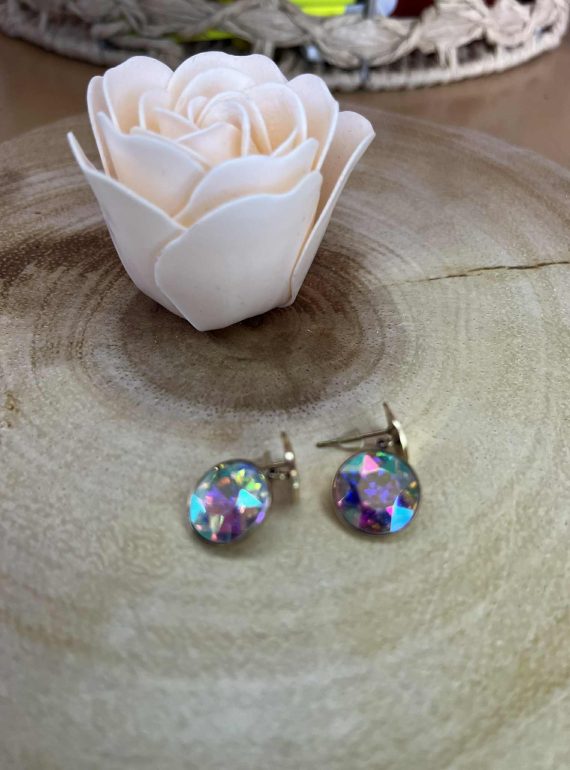 ✨ UShine.gr: Ατσάλινα σκουλαρίκια με ιριδίζον κρύσταλλο No 1207