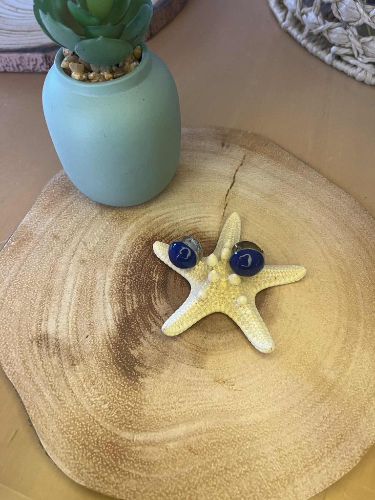 ✨ UShine.gr: Ατσάλινα σκουλαρίκια με μπλε καμπουσόν No 1210