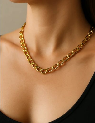 ✨ UShine.gr: Ατσάλινο Χρυσό Chunky Κολιέ Αλυσίδα Νο 90