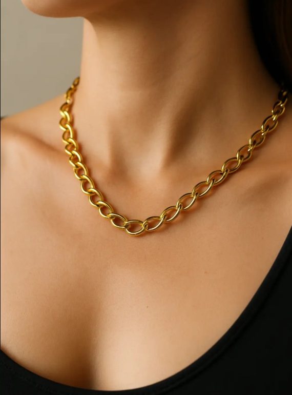 ✨ UShine.gr: Ατσάλινο Χρυσό Chunky Κολιέ Αλυσίδα Νο 90