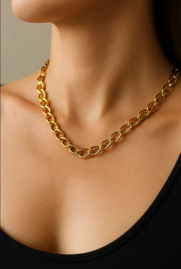 ✨ UShine.gr: Ατσάλινο Χρυσό Chunky Κολιέ Αλυσίδα Νο 90