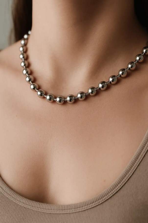 ✨ UShine.gr: Ατσάλινο Κολιέ με Γυαλιστερές Μπίλιες No 91