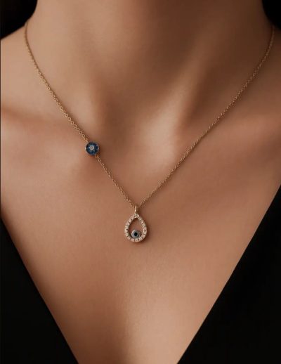 ✨ UShine.gr: Ατσάλινο Κολιέ με Δάκρυ & Ματάκι No 92