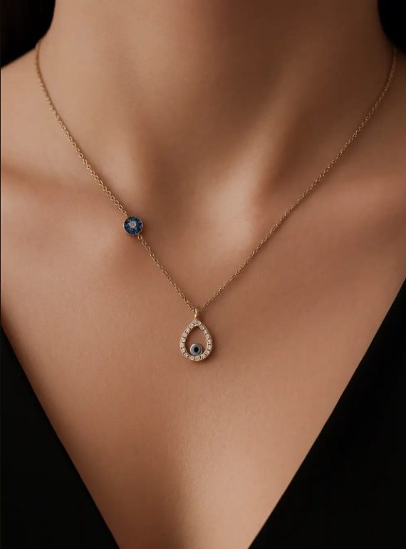 ✨ UShine.gr: Ατσάλινο Κολιέ με Δάκρυ & Ματάκι No 92