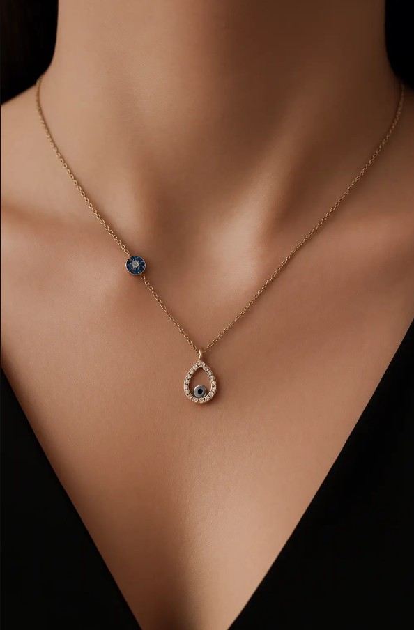 ✨ UShine.gr: Ατσάλινο Κολιέ με Δάκρυ & Ματάκι No 92