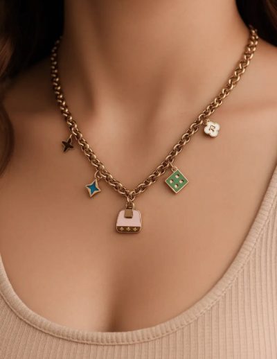 ✨ UShine.gr: Ατσάλινο Κολιέ με Πολύχρωμα Charms No 93