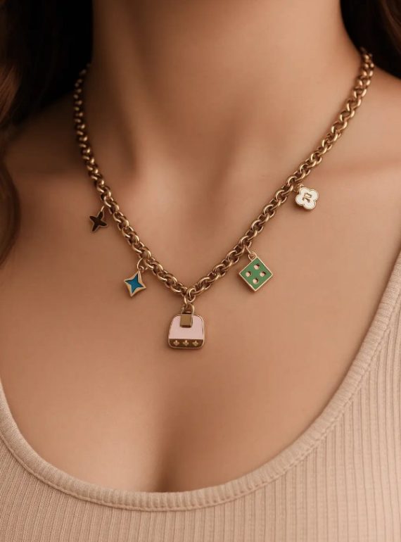 ✨ UShine.gr: Ατσάλινο Κολιέ με Πολύχρωμα Charms No 93