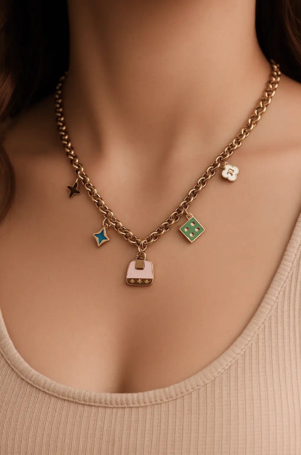 ✨ UShine.gr: Ατσάλινο Κολιέ με Πολύχρωμα Charms No 93