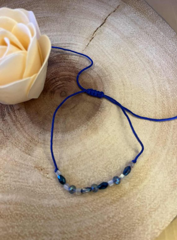 ✨ UShine.gr: Βραχιόλι με μπλε κορδόνι & κρυστάλλινες χάντρες No 1214