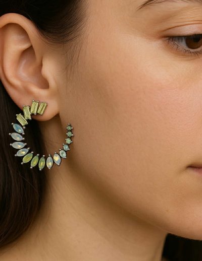 ✨ UShine.gr: Χειροποίητοι κρίκοι με πετράκια σε αποχρώσεις πράσινου & οπαλίνας No 1208