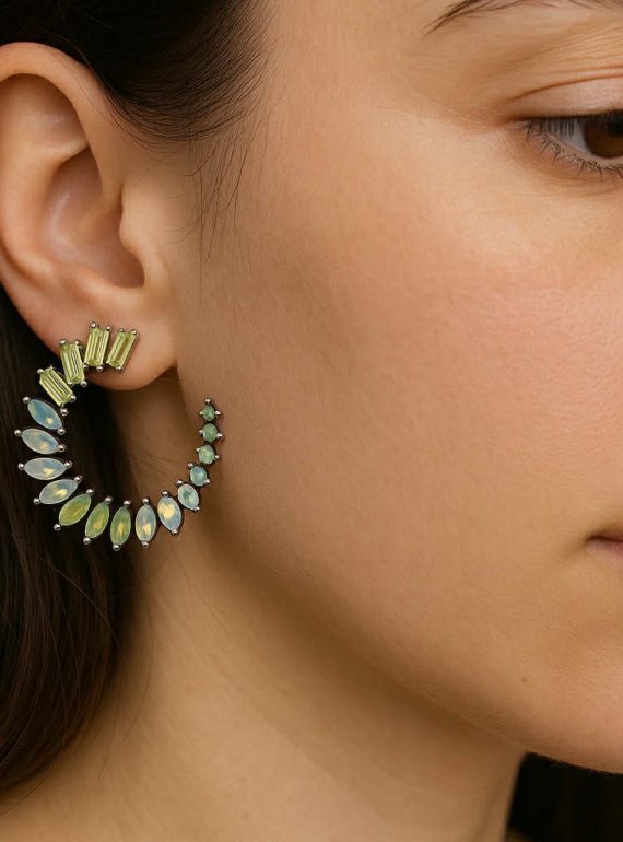 ✨ UShine.gr: Χειροποίητοι κρίκοι με πετράκια σε αποχρώσεις πράσινου & οπαλίνας No 1208