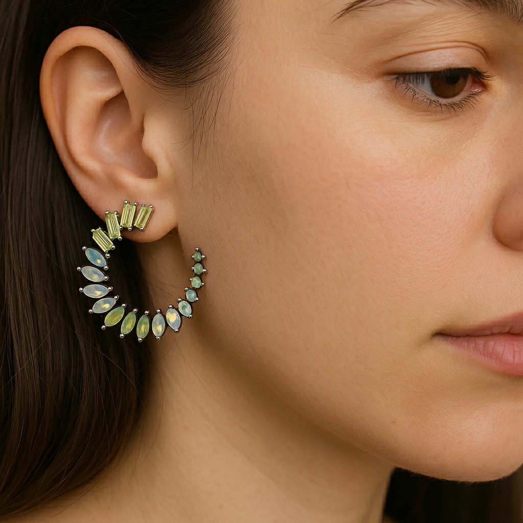 ✨ UShine.gr: Χειροποίητοι κρίκοι με πετράκια σε αποχρώσεις πράσινου & οπαλίνας No 1208