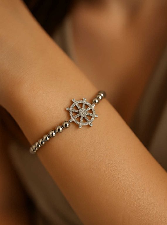 ✨ UShine.gr: Ατσάλινο βραχιόλι με τιμόνι διακοσμημένο με λαμπερές πέτρες No 1213