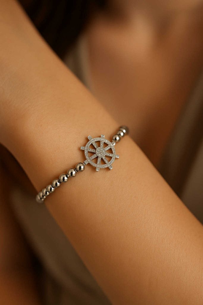 ✨ UShine.gr: Ατσάλινο βραχιόλι με τιμόνι διακοσμημένο με λαμπερές πέτρες No 1213