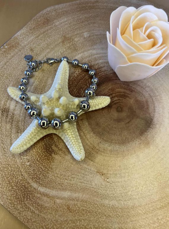 ✨ UShine.gr: Ατσάλινο βραχιόλι με γυαλιστερές στρογγυλές χάντρες No 1216