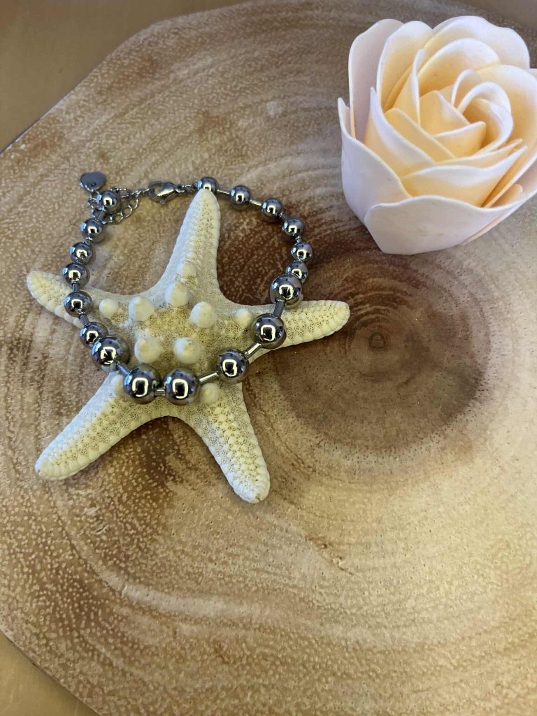 ✨ UShine.gr: Ατσάλινο βραχιόλι με γυαλιστερές στρογγυλές χάντρες No 1216