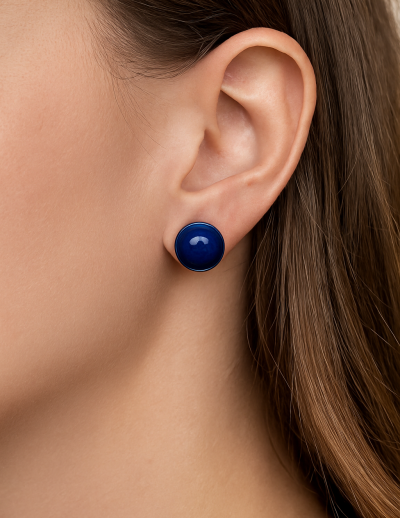 ✨ UShine.gr: Ατσάλινα σκουλαρίκια με μπλε καμπουσόν No 1210