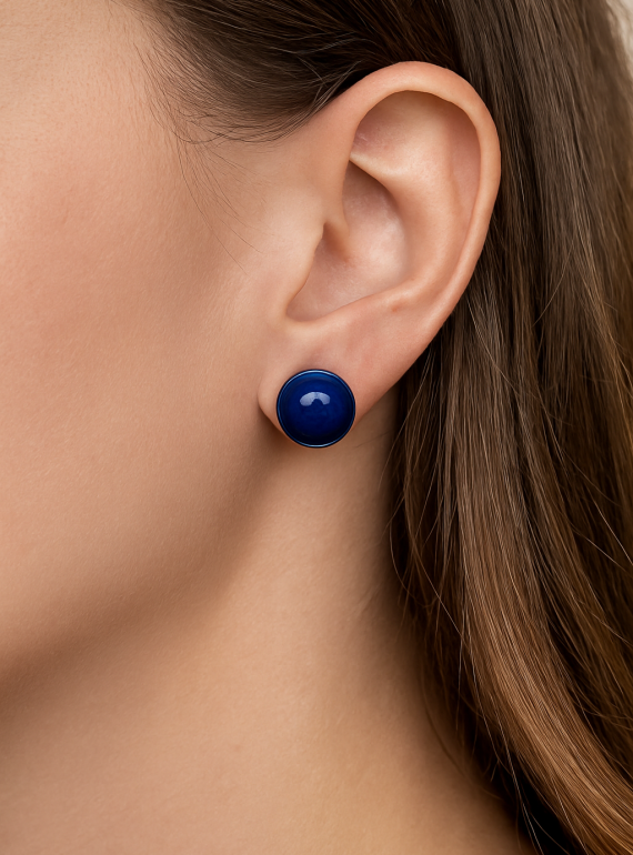 ✨ UShine.gr: Ατσάλινα σκουλαρίκια με μπλε καμπουσόν No 1210