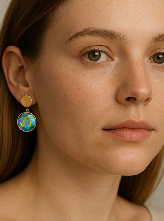 ✨ UShine.gr: Ατσάλινα σκουλαρίκια με ιριδίζον κρύσταλλο No 1207