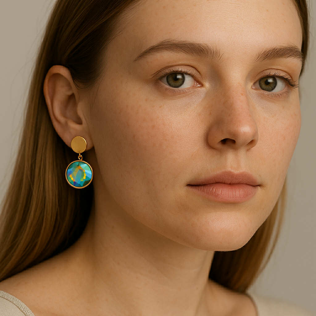 ✨ UShine.gr: Ατσάλινα σκουλαρίκια με ιριδίζον κρύσταλλο No 1207