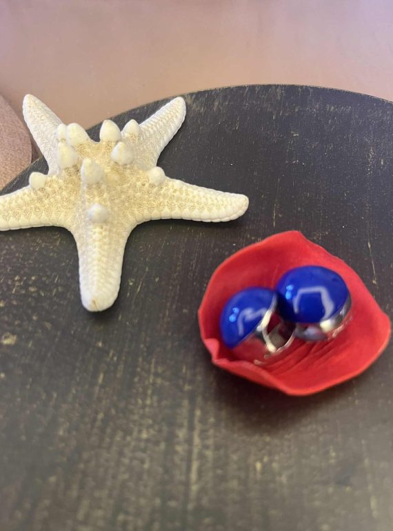 ✨ UShine.gr: Ατσάλινα σκουλαρίκια με μπλε καμπουσόν No 1210