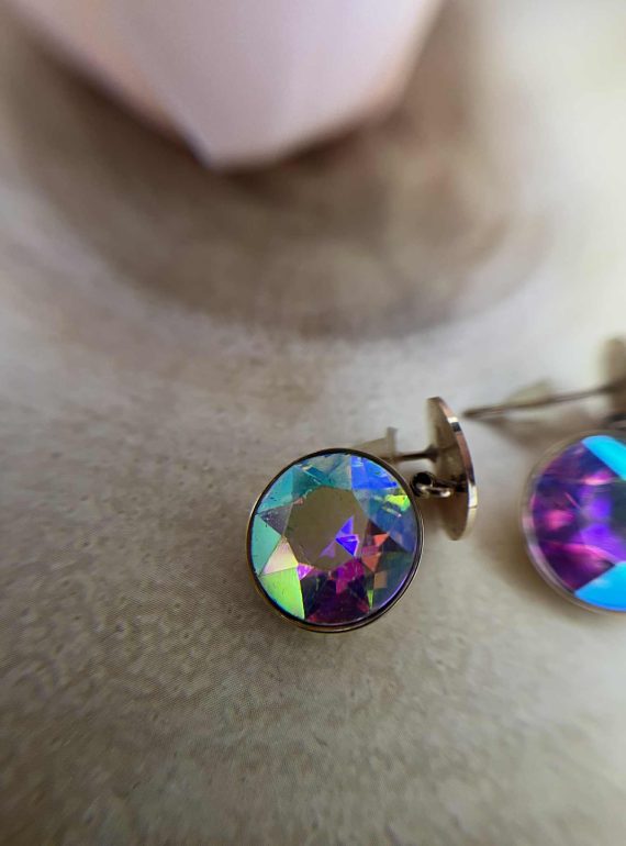 ✨ UShine.gr: Ατσάλινα σκουλαρίκια με ιριδίζον κρύσταλλο No 1207