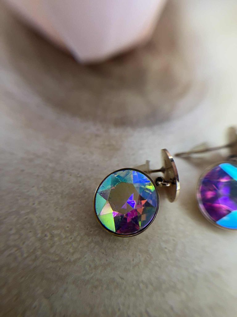 ✨ UShine.gr: Ατσάλινα σκουλαρίκια με ιριδίζον κρύσταλλο No 1207