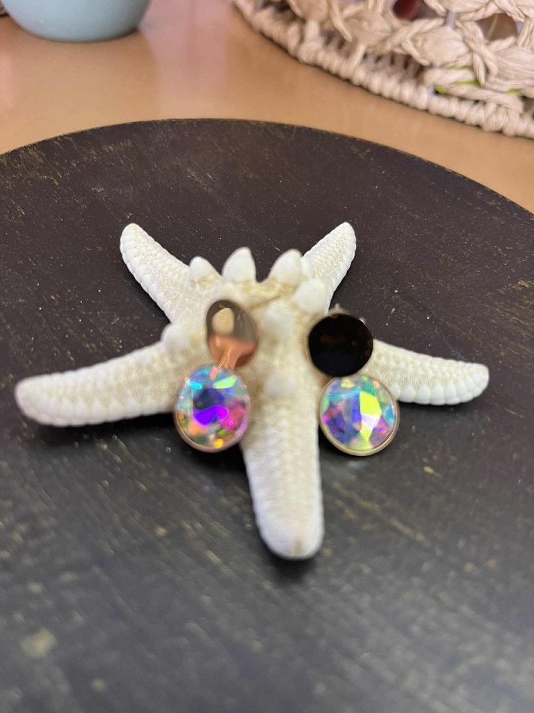 ✨ UShine.gr: Ατσάλινα σκουλαρίκια με ιριδίζον κρύσταλλο No 1207